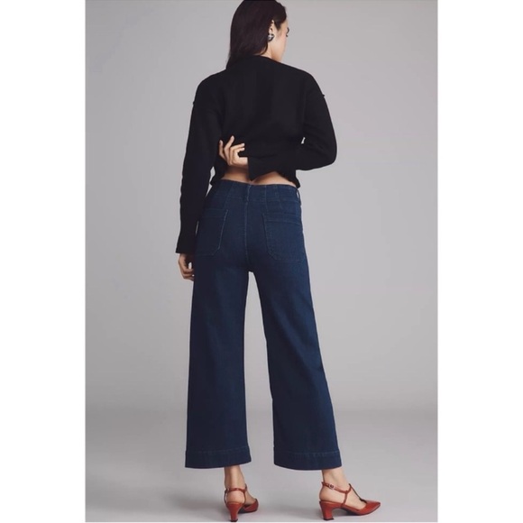 New Anthropologie The Colette Crop Wide-Leg Jeans Maeve Dark Blue 26 - Picture 8 of 10